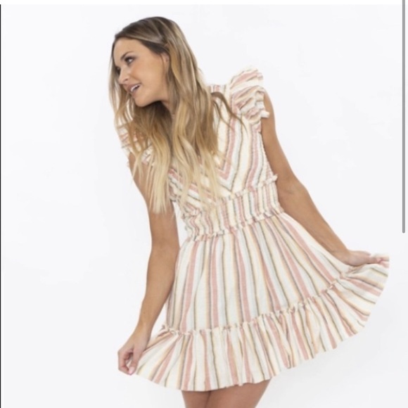 Saylor Tulsi dress multi pastel color striped print smocked ruffled small - Picture 1 of 8